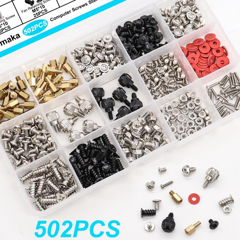 Bemaka 502PCS Computer Screws Assortment Kit, Motherboard Standoffs Screws PC Screws for PC Fan, PC Case, HDD Hard Drive, Laptop, SSD, CD-ROM, Used for DIY Installation & Repair of Computer Parts - Image 5